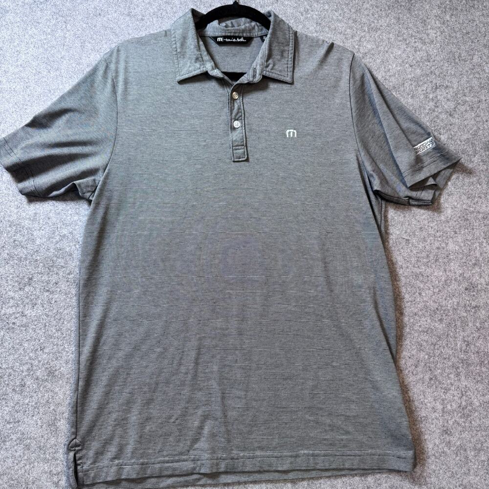 Travis Mathew Polo Shirt Mens Medium Gray Striped Pima Cotton Golf Casual